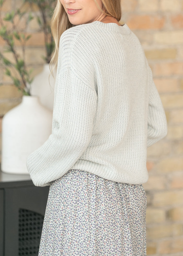 Chunky Knit Acid Wash Sweater with Raw Seam Details FF Tops