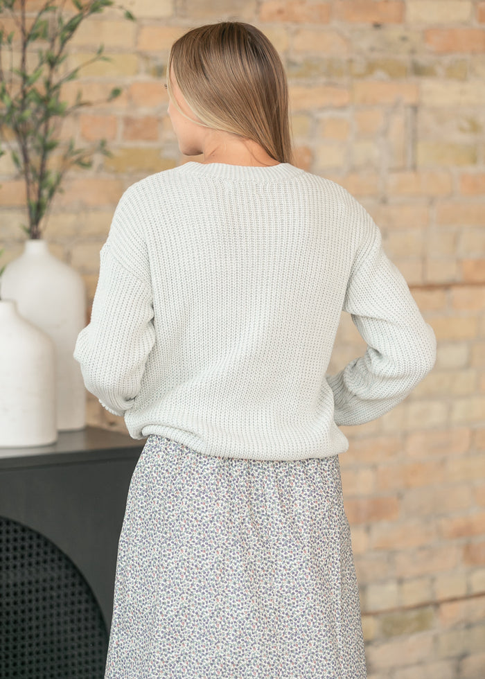 Chunky Knit Acid Wash Sweater with Raw Seam Details FF Tops