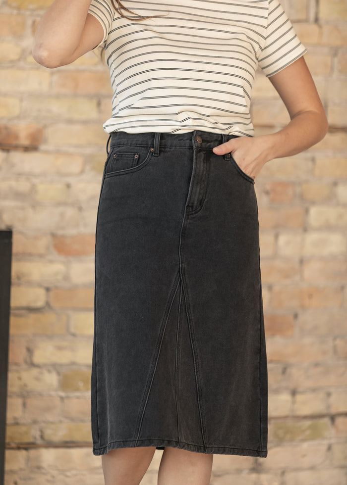 Claire Black Wash Midi Denim Skirt IC Skirts
