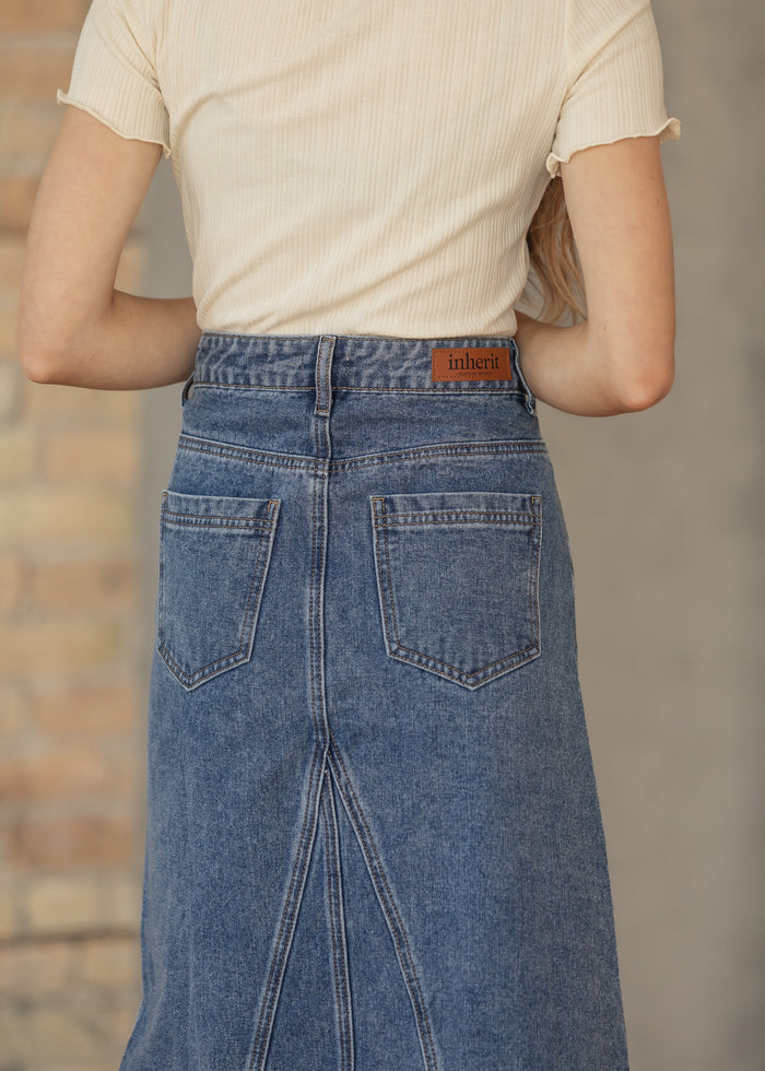 Claire Medium Wash Midi Denim Skirt IC Skirts