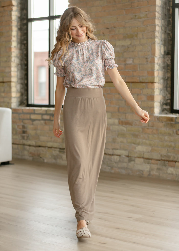 Clara Floral Ruffle Mockneck Short Sleeve Top IC Tops