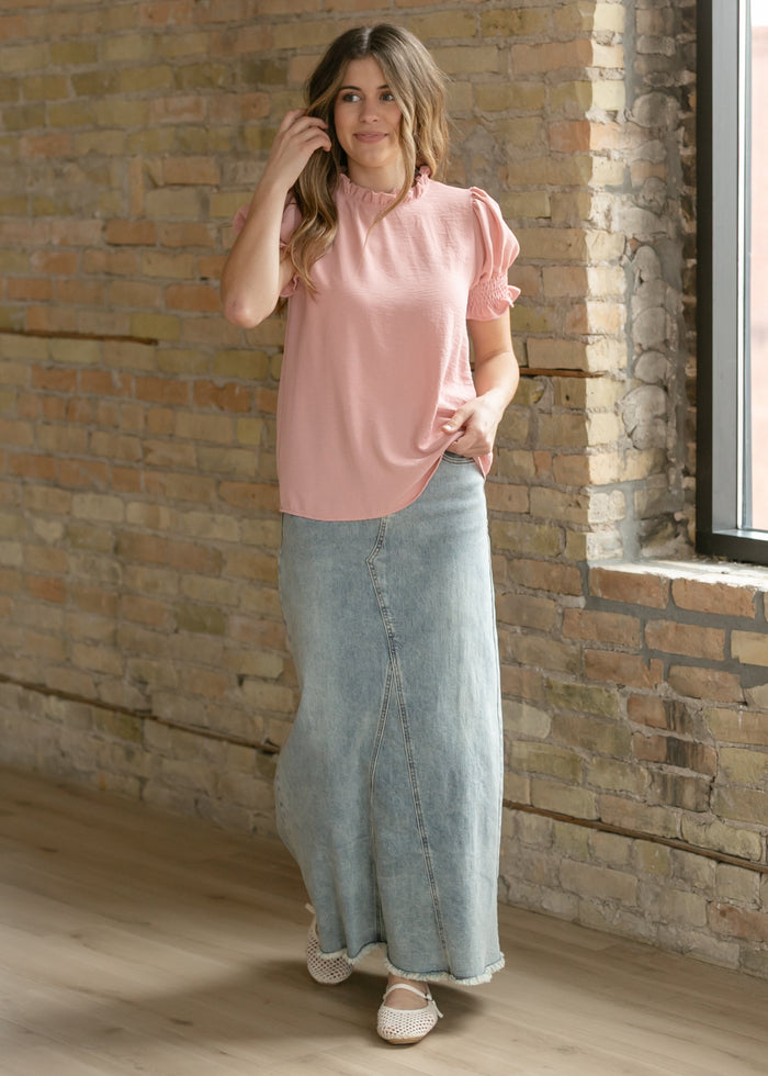 Clara Ruffle Mockneck Short Sleeve Top IC Tops