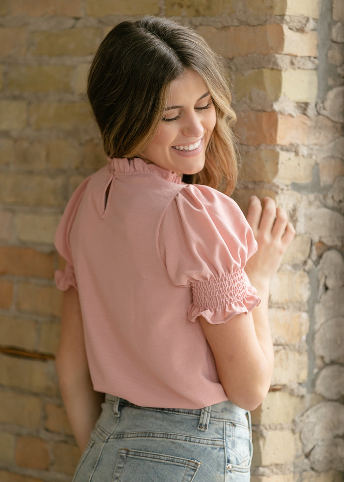 Clara Ruffle Mockneck Short Sleeve Top IC Tops