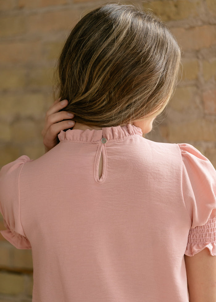 Clara Ruffle Mockneck Short Sleeve Top IC Tops