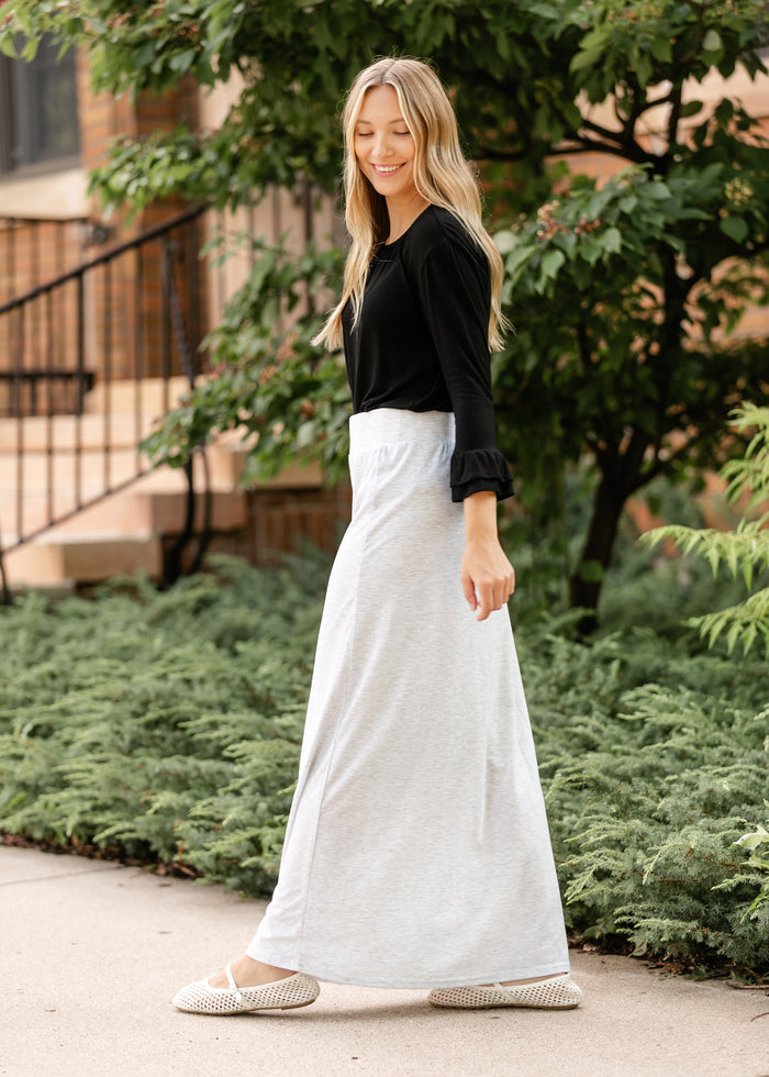 Clarise Heather Gray Premium Knit Maxi Skirt-IC Skirts