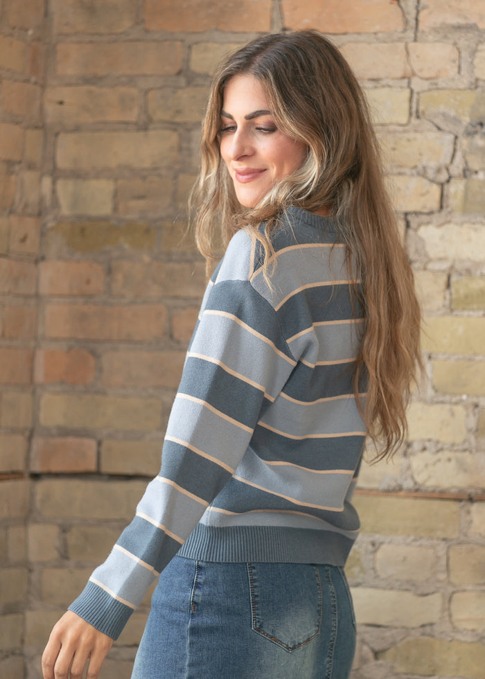 Classic Contrast Striped Sweater Top FF Tops