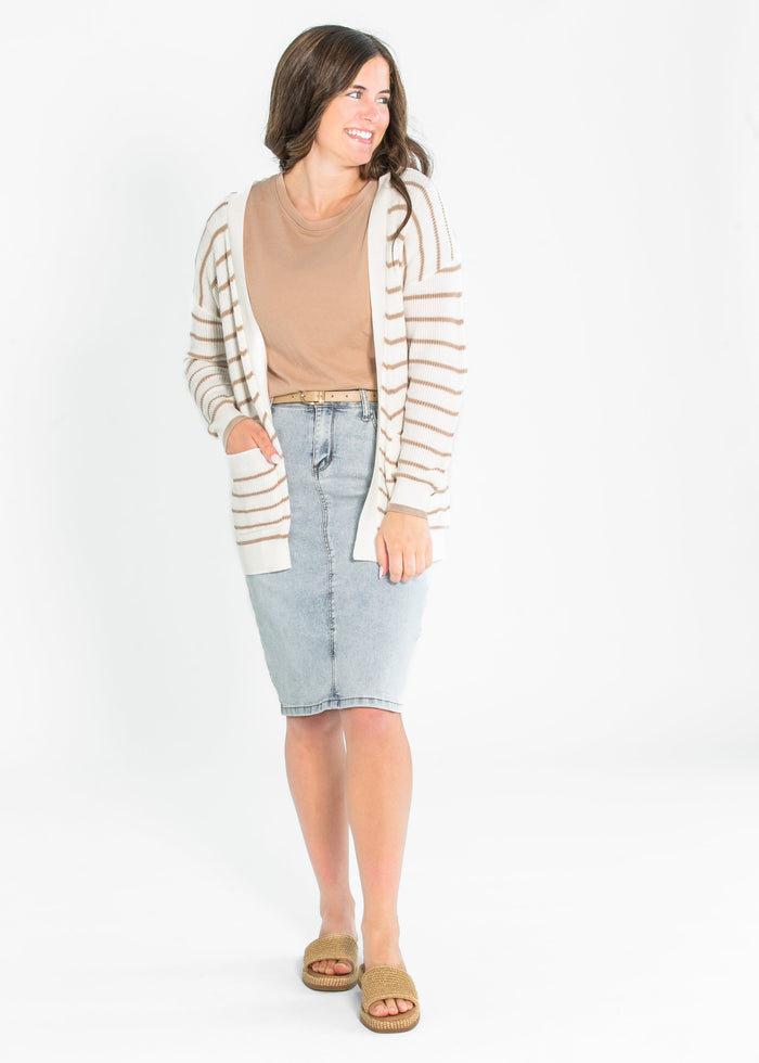 Classic Knit Striped Cardigan FF Tops