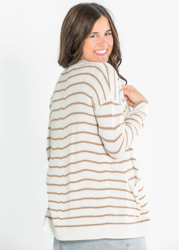 Classic Knit Striped Cardigan FF Tops