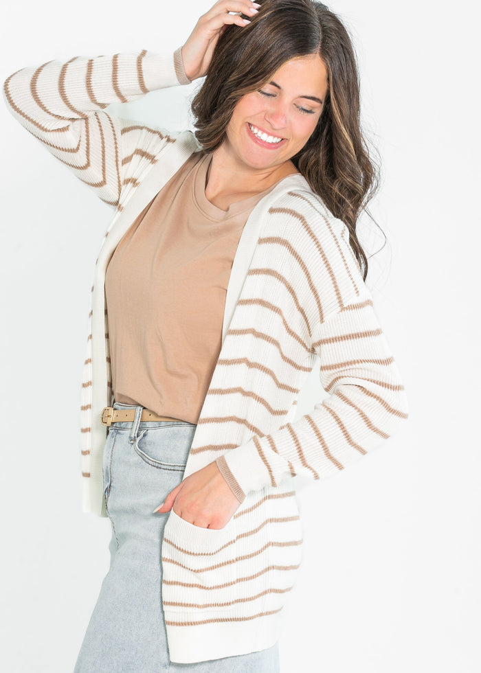 Classic Knit Striped Cardigan FF Tops