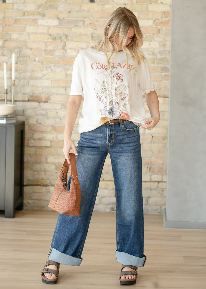 High Rise Clean Cut Raw Hem Wide Jeans FF Pants