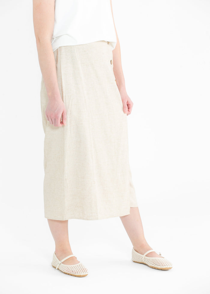 Jolene Linen Blend Button Midi Skirt FF Skirts