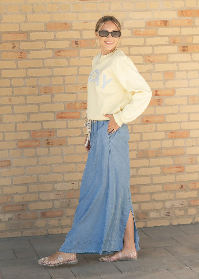 Cleo Medium Wash Chambray Maxi Skirt IC Skirts