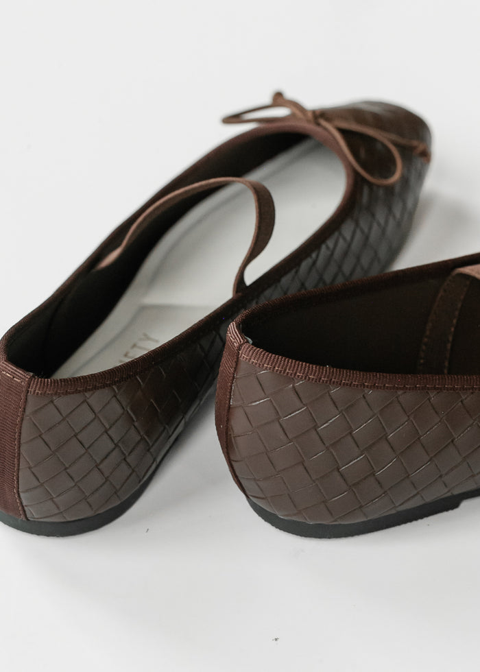 Coffee Brown Woven Ballet Flat Shoes