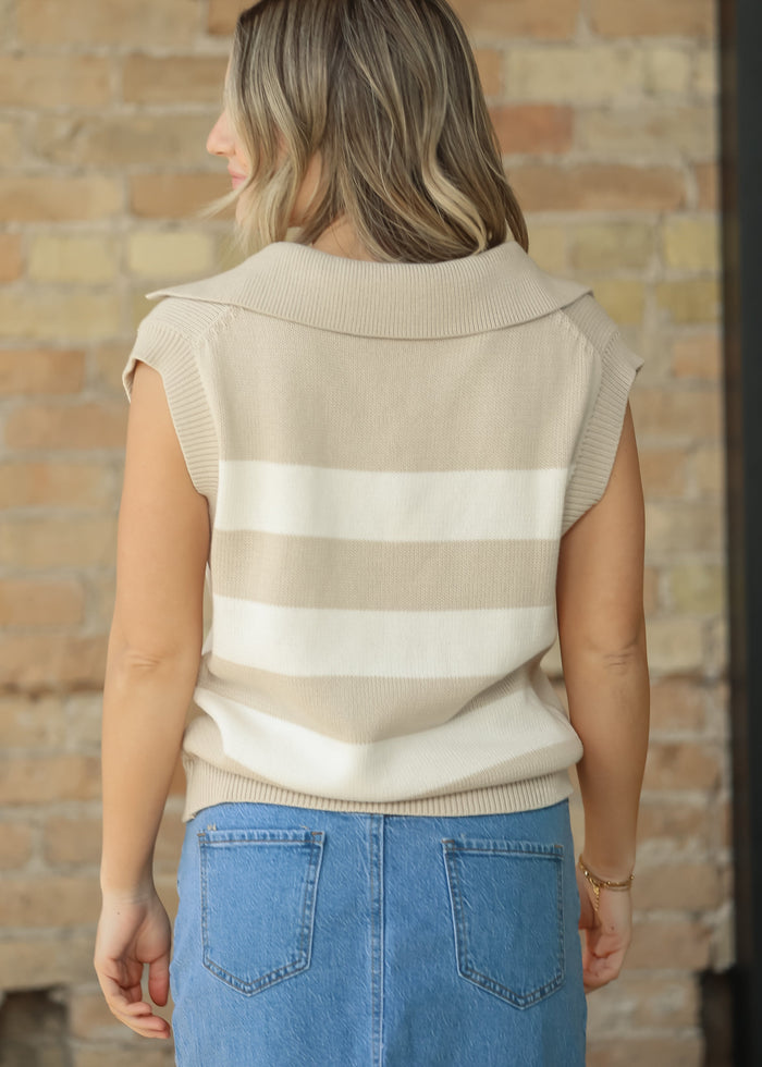 Collared Wide Stripe Knit Vest FF Tops