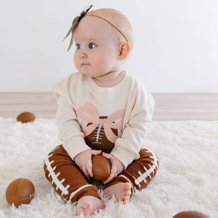 Coquette Football Patch Long Sleeve Romper - Baby