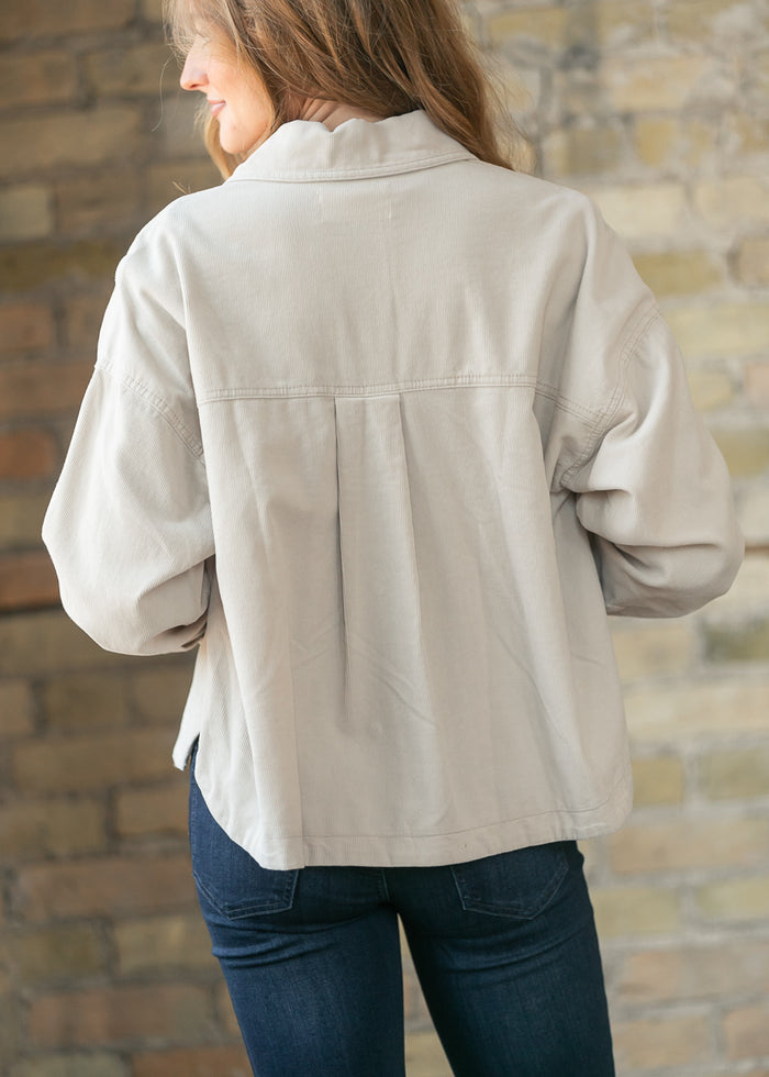 Corduroy Rounded Hem Cropped Shacket FF Layering Essentials