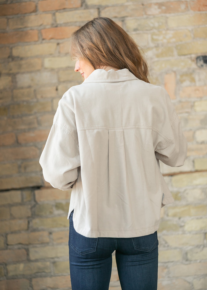 Corduroy Rounded Hem Cropped Shacket FF Layering Essentials