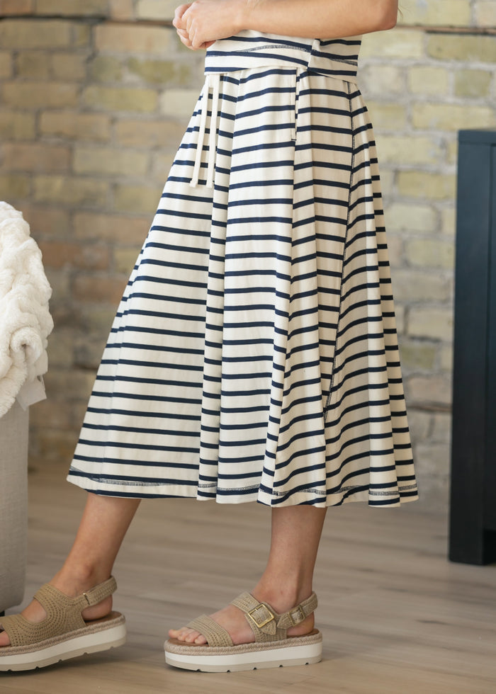Cotton Knit Striped Midi Skirt IC Skirts