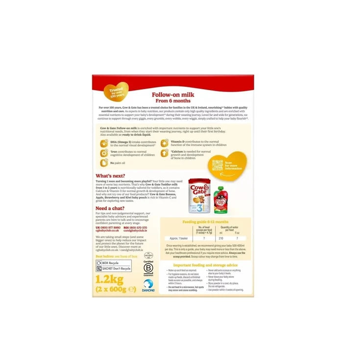 Cow & Gate 2 Follow On Milk Formula 6-12 months 1.2kg (2x600g) - ebebek