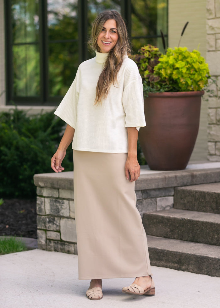 Cowl Neck Waffle Top FF Tops