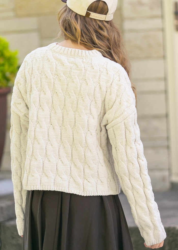 Cream Cable Knit Sweater FF Tops