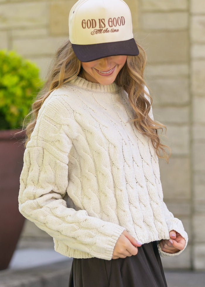 Cream Cable Knit Sweater FF Tops