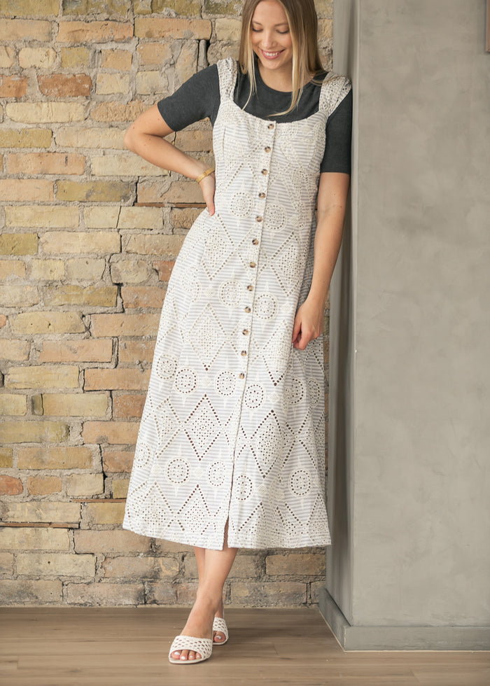 Cream Striped Button Up Midi Dress FF Dresses