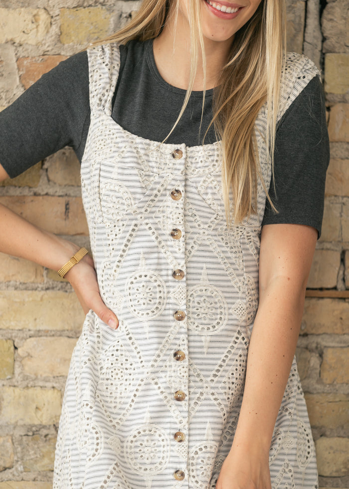 Cream Striped Button Up Midi Dress FF Dresses
