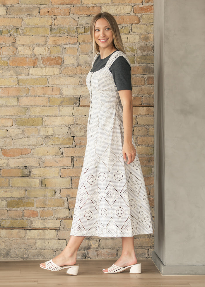 Cream Striped Button Up Midi Dress FF Dresses