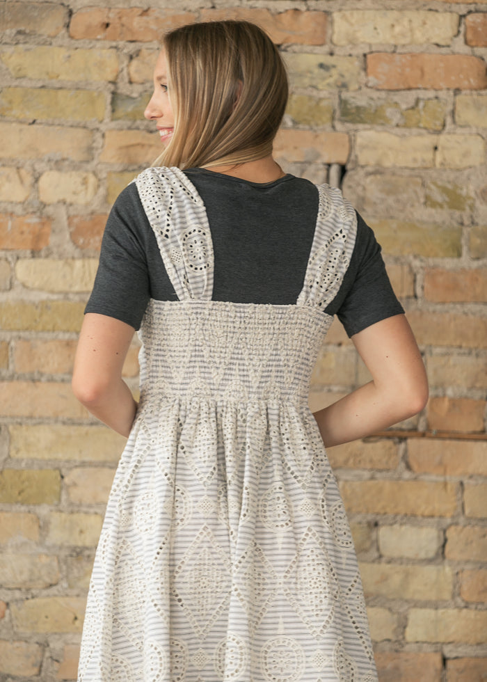 Cream Striped Button Up Midi Dress FF Dresses