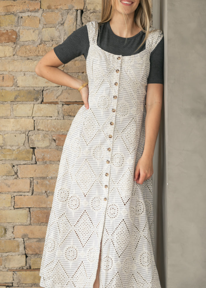 Cream Striped Button Up Midi Dress FF Dresses
