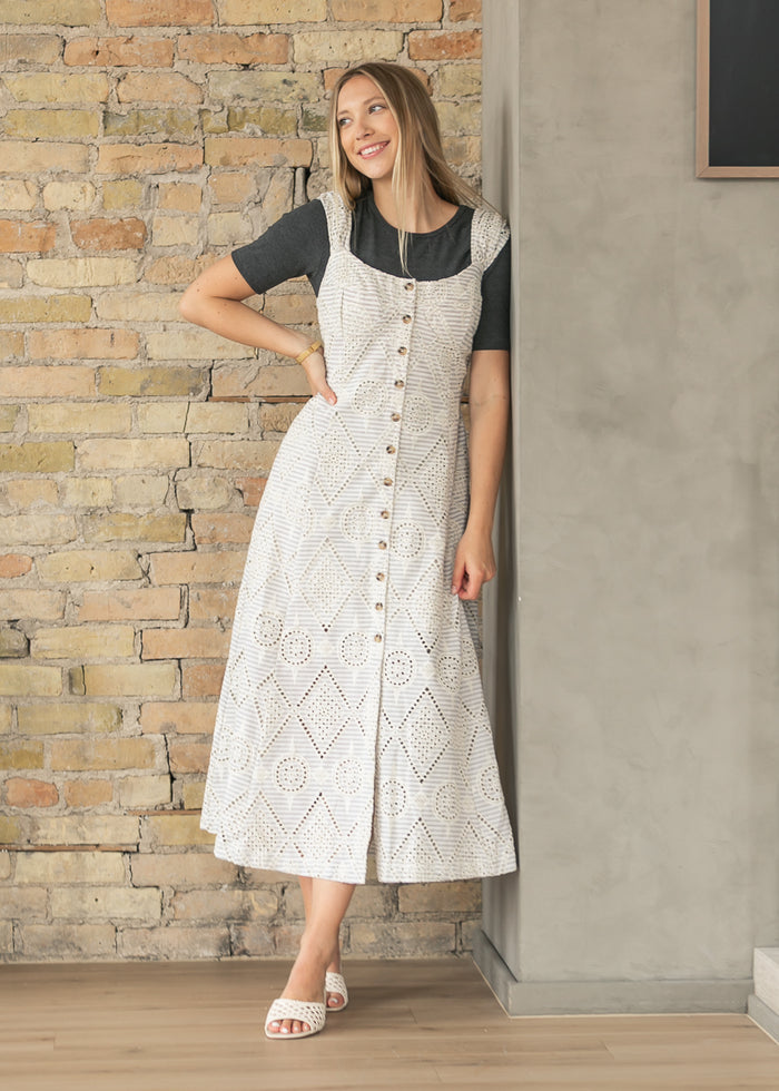 Cream Striped Button Up Midi Dress FF Dresses