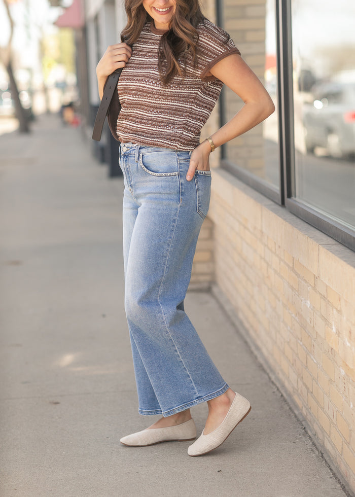 Cropped High Rise Embroidered Jeans FF Pants