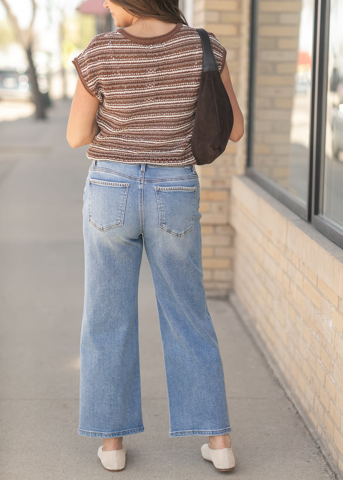 Cropped High Rise Embroidered Jeans FF Pants