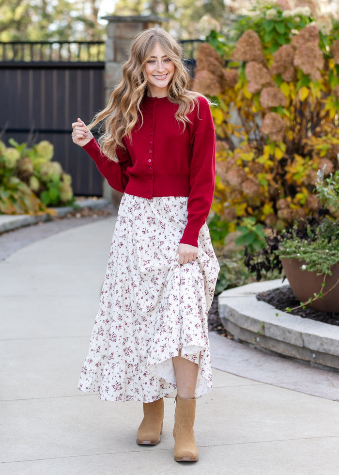 Cropped Long Sleeve Button Up Cardigan FF Layering Essentials