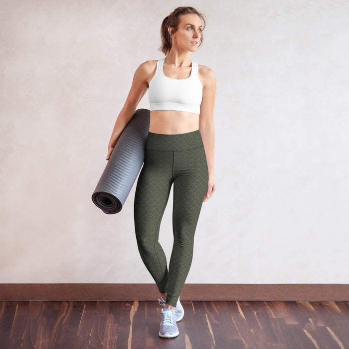 Crossgress Olive Yoga Leggings - Diagonal Lattice Pattern - symbolika