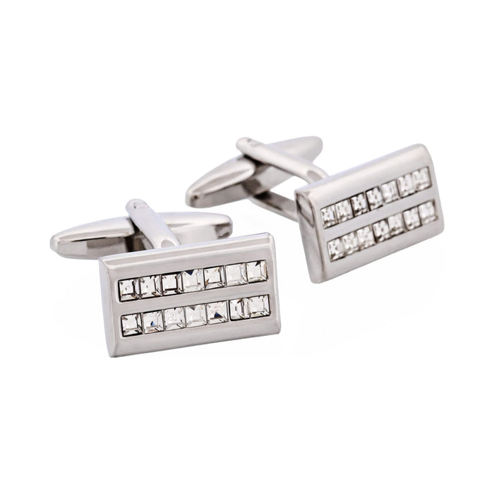 Crystal Rectangle Rhodium Plated Cufflinks