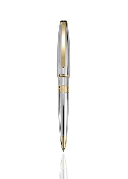 Cudworth Ballpoint Pen, ChromeLuxe: Chrome Barrel & Cap, Gold Plated Bands & Clip