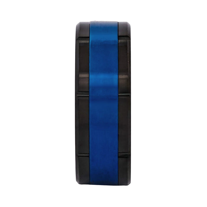 Cudworth Brushed Black and Blue Ion Plated Tungsten Ring - Blue Apex