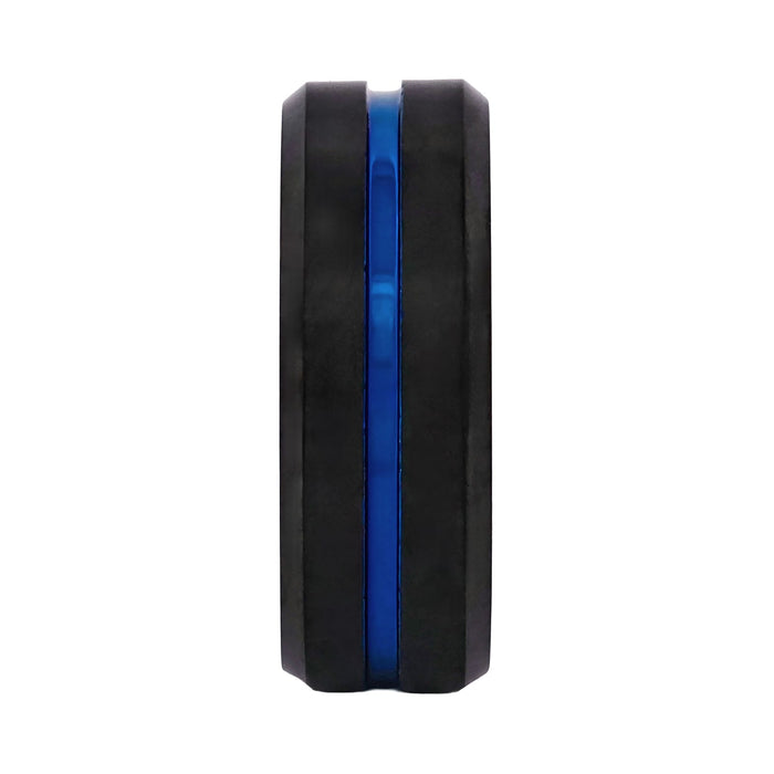 Cudworth Brushed Black and Blue Ion Plated Tungsten Ring - Titanium Blue Core