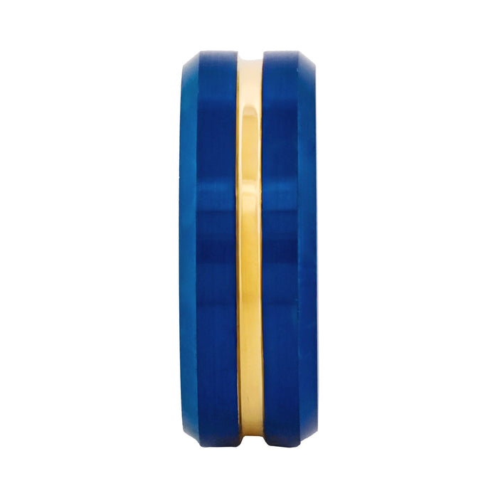 Cudworth Brushed Blue and Gold Ion Plated Tungsten Ring - Royal Crest