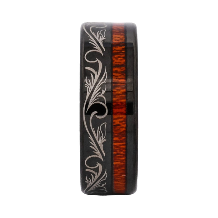 Cudworth Engraved Black Ion Plated Tungsten Ring - Heritage Scroll