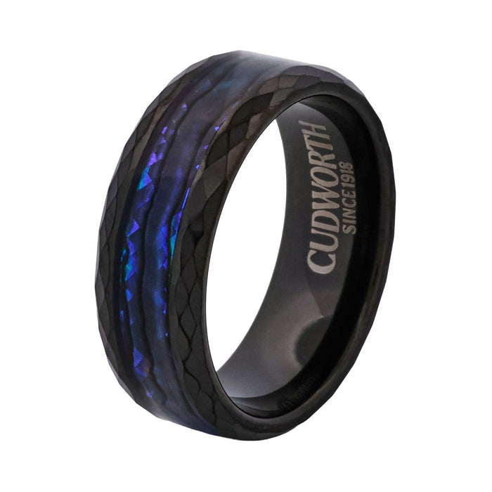 Cudworth Faceted Black Ion Plated Tungsten Ring - Aurora Obsidian