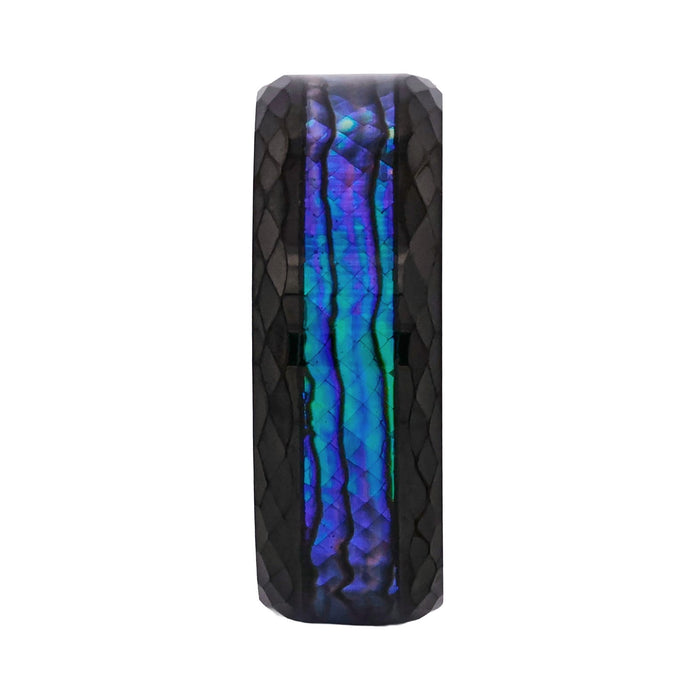 Cudworth Faceted Black Ion Plated Tungsten Ring - Aurora Obsidian