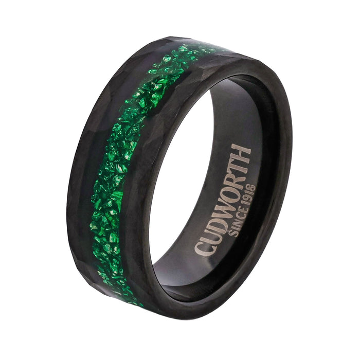 Cudworth Faceted Black Ion Plated Tungsten Ring - Emerald Shard