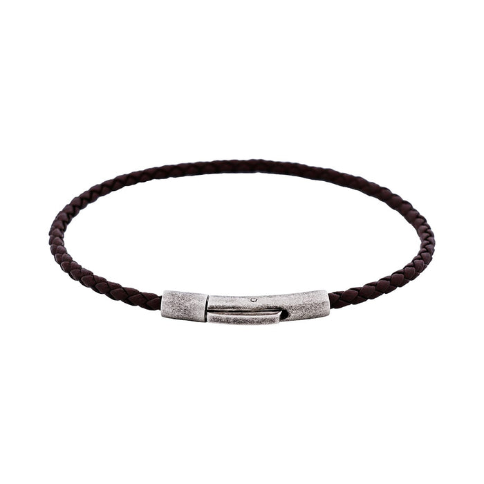 Cudworth MAGRO Leather 3mm with stainless steel clasp bracelet 21.5MM - MARRONE SCURO