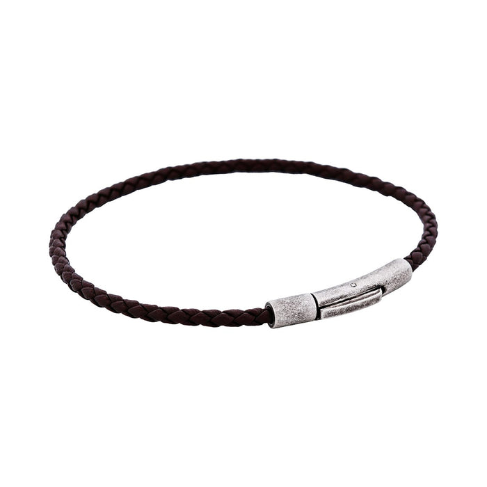Cudworth MAGRO Leather 3mm with stainless steel clasp bracelet 21.5MM - MARRONE SCURO