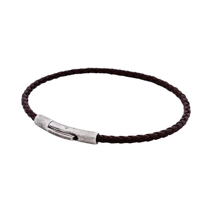 Cudworth MAGRO Leather 3mm with stainless steel clasp bracelet 21.5MM - MARRONE SCURO