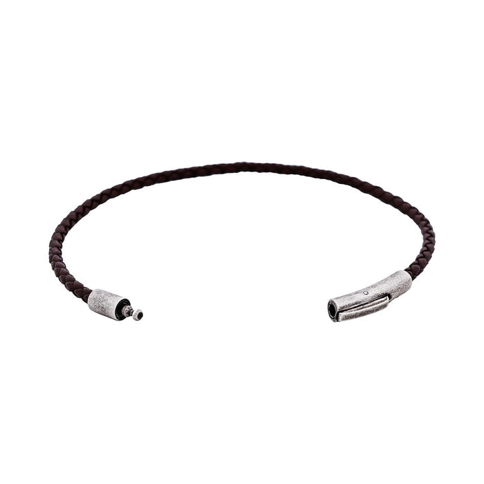 Cudworth MAGRO Leather 3mm with stainless steel clasp bracelet 21.5MM - MARRONE SCURO
