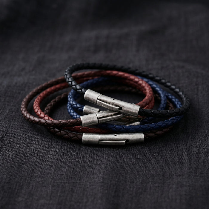 Cudworth MAGRO Leather 3mm with stainless steel clasp bracelet 21.5MM - MARRONE SCURO